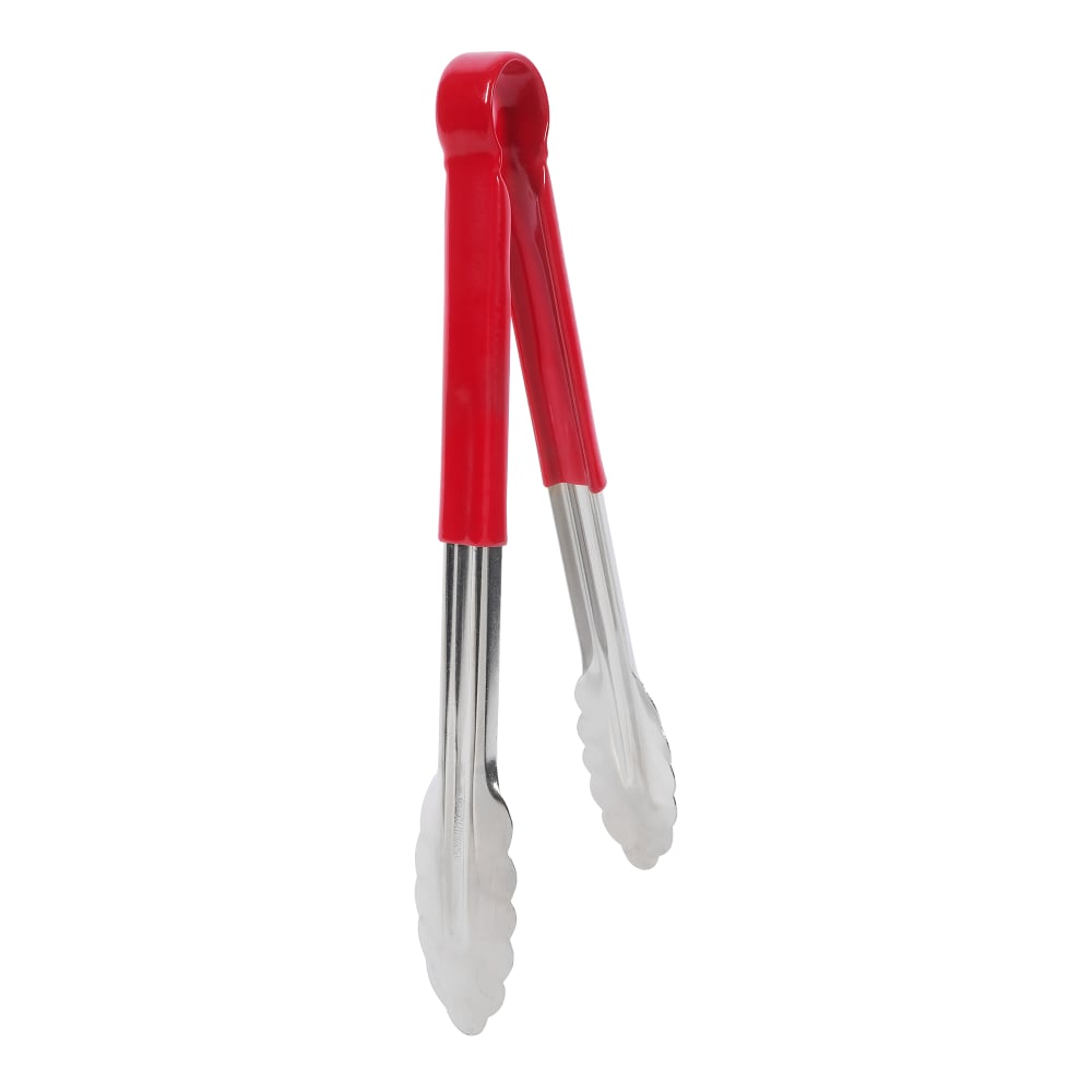 Winco UT-12HP-R 12L Stainless Utility Tongs, Red - Plant Based Pros